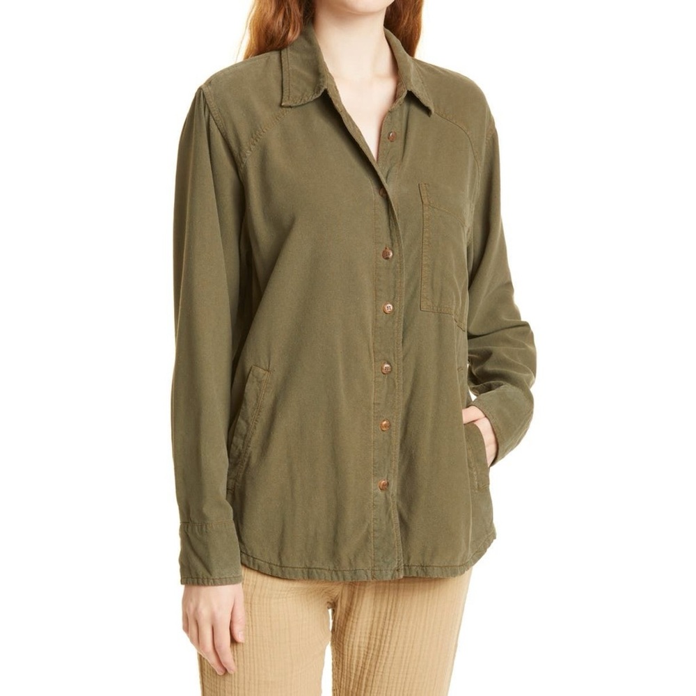 XiRENA / Travis Silk Button-Up Shirt in Washed Olive